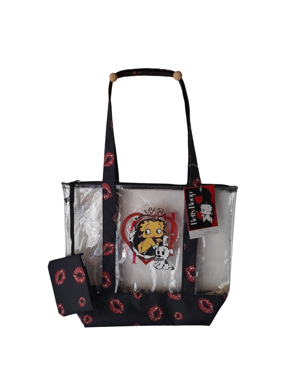 Betty Boop And Pudgy The Dog Clear Stadium Tote With Mini Pouch NWT